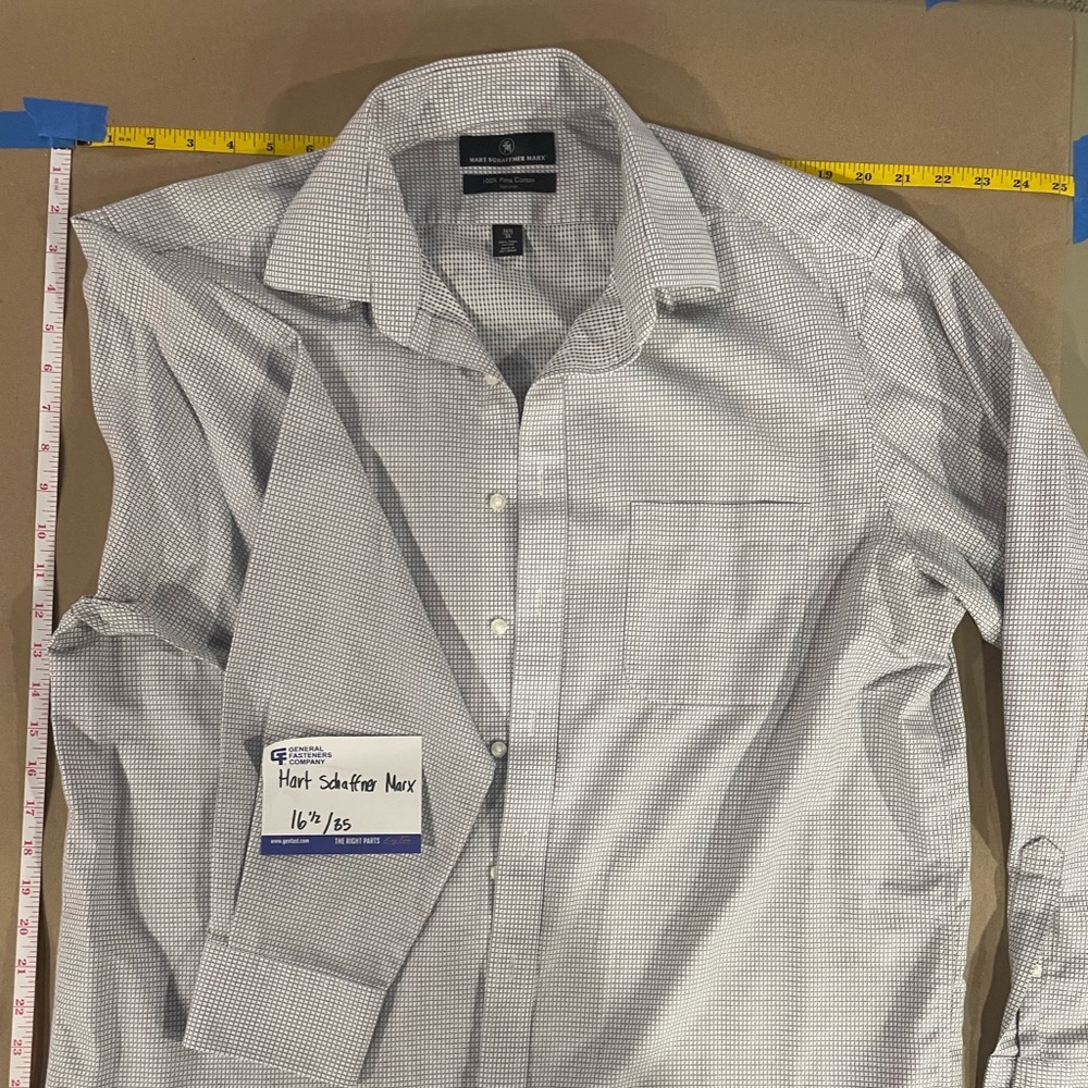 Hart Schaffner Marx Dress Shirt Gray White Plaid 16.5/35